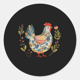 Chicken Boho Flower Folk Art Floral Farmer Chicken Classic Round Sticker