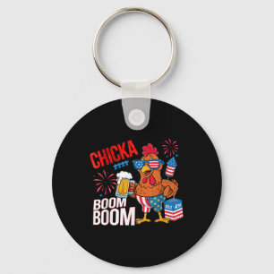 Chicken Boom Boom Retro America Chicka Beer 4th Of Key Ring