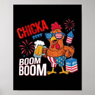 Chicken Boom Boom Retro America Chicka Beer 4th Of Poster