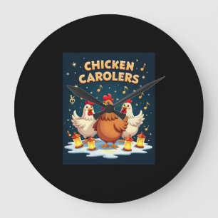 Chicken Carolers Large Clock