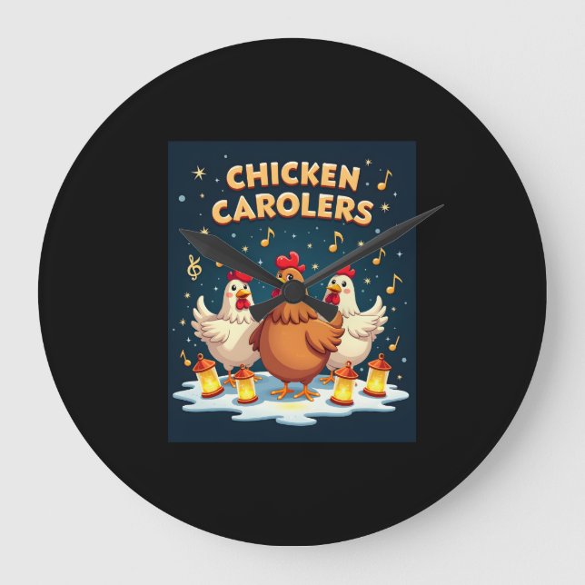 Chicken Carolers Large Clock (Front)