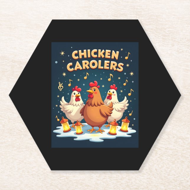 Chicken Carolers Paper Coaster (Front)