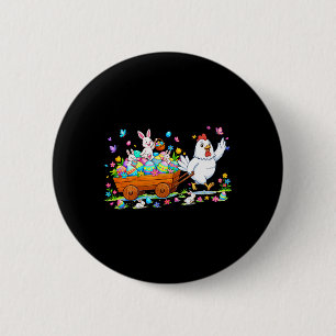 Chicken Carrying Bunnies Easter Chocolate Eggs Col 6 Cm Round Badge