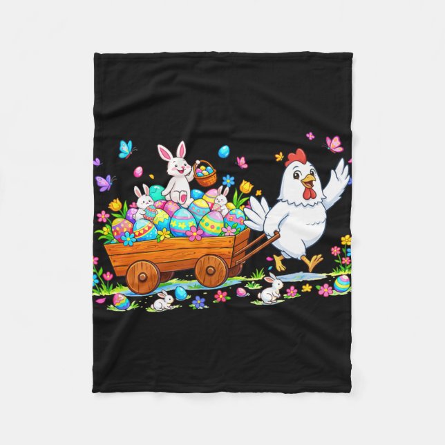 Chicken Carrying Bunnies Easter Chocolate Eggs Col Fleece Blanket (Front)