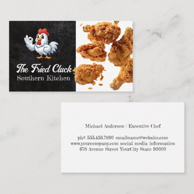Chicken Character Logo | Falling Fried Chicken Business Card (Front/Back)
