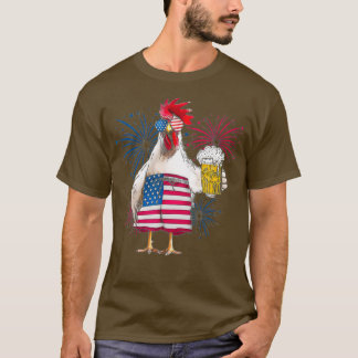 Chicken Cheer Beer American Flag Fireworks - T-Shirt