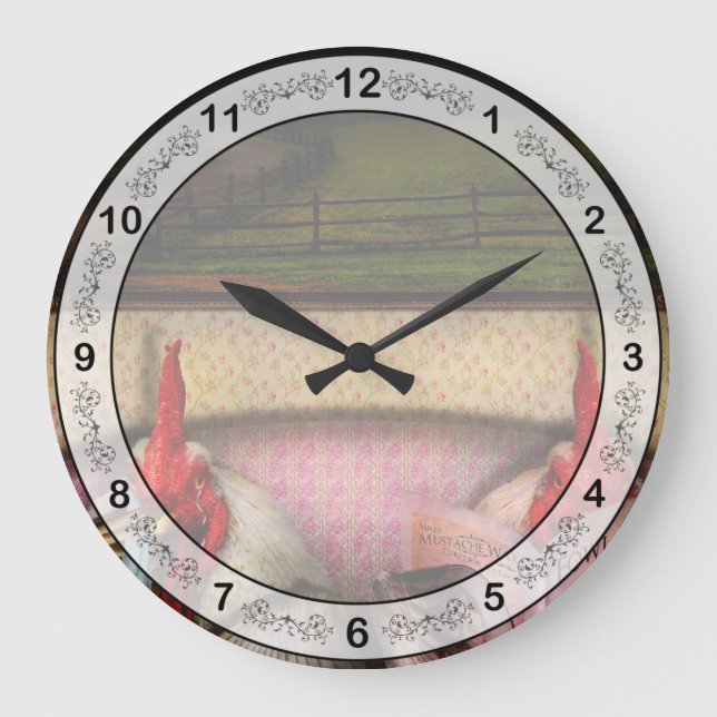 Chicken - Chick flick Large Clock (Front)