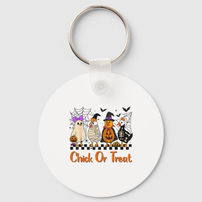 Chicken Chick Or Treat Funny Halloween Costume Far Key Ring (Front)