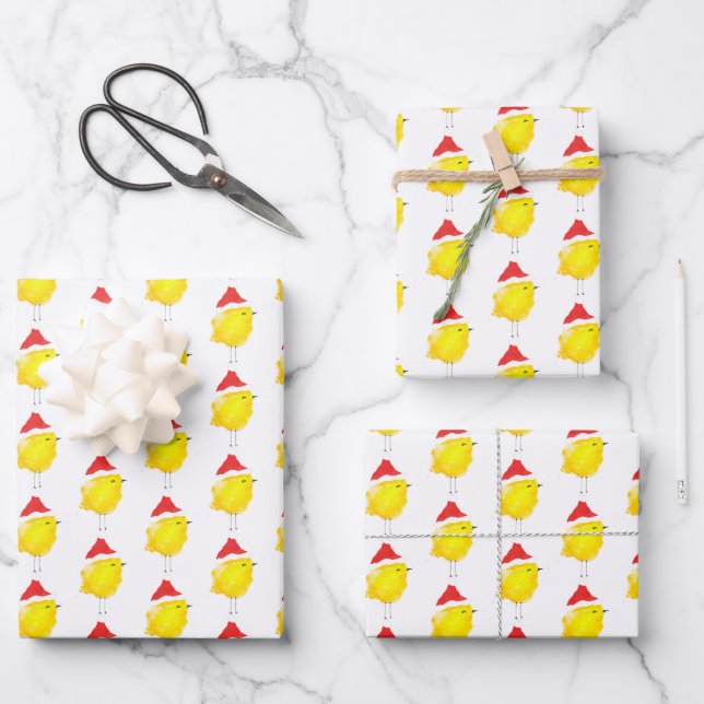 Chicken chick yellow watercolor stylish wrapping paper sheet (Front)