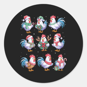 Chicken Christmas Lights Funny Chickens Lover Anim Classic Round Sticker