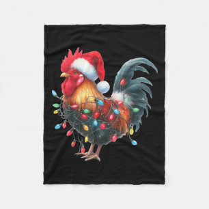 Chicken Christmas Lights Funny Santa Hat Merry Xma Fleece Blanket