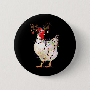 Chicken Christmas Lights Reindeer Santa Hat Chicke 6 Cm Round Badge