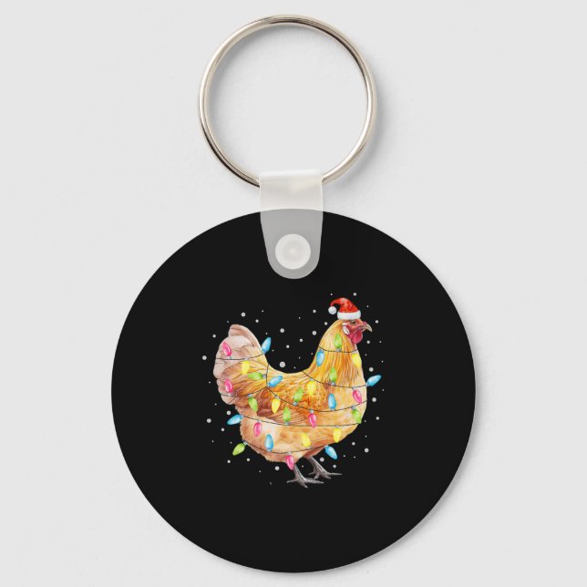 Chicken Christmas Lights Santa Hat Chicken Farm An Key Ring (Front)