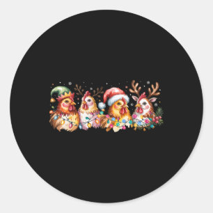 Chicken Christmas Lights Santa Hat Farm Animals He Classic Round Sticker