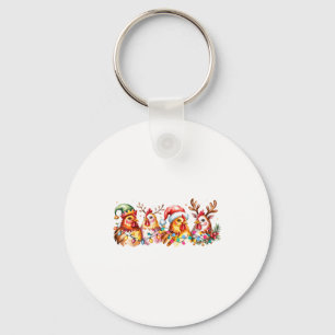 Chicken Christmas Lights Santa Hat Farm Animals He Key Ring