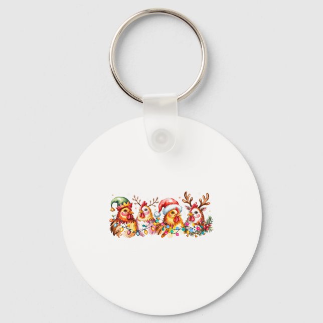 Chicken Christmas Lights Santa Hat Farm Animals He Key Ring (Front)