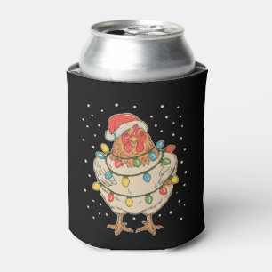 Chicken Christmas Lights Santa Hat Xmas Holiday Can Cooler