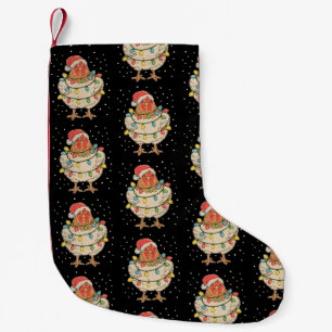 Chicken Christmas Lights Santa Hat Xmas Holiday Small Christmas Stocking