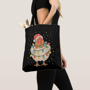 Chicken Christmas Lights Santa Hat Xmas Holiday Tote Bag
