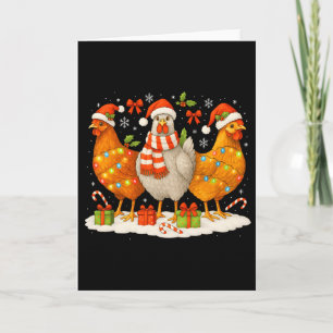 Chicken Christmas Lights Santa Hats Reindeer Funny Card
