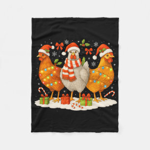 Chicken Christmas Lights Santa Hats Reindeer Funny Fleece Blanket