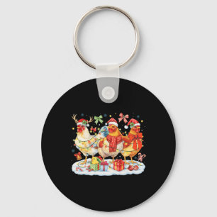 Chicken Christmas Lights Santa Hats Reindeer Funny Key Ring