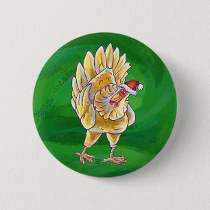 Chicken Christmas On Green 6 Cm Round Badge