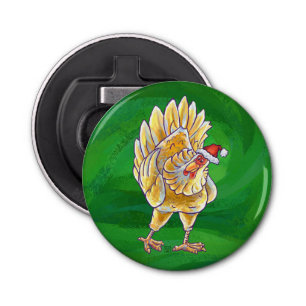Chicken Christmas On Green Bottle Opener