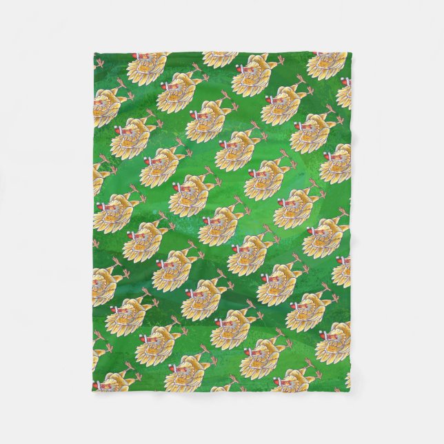 Chicken Christmas On Green Fleece Blanket (Front)