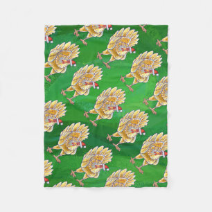 Chicken Christmas On Green Fleece Blanket