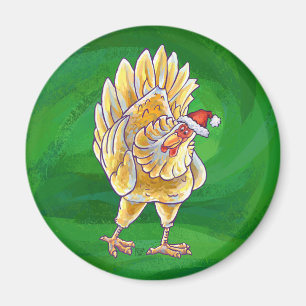 Chicken Christmas On Green Magnet