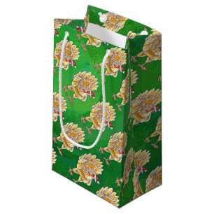 Chicken Christmas On Green Small Gift Bag