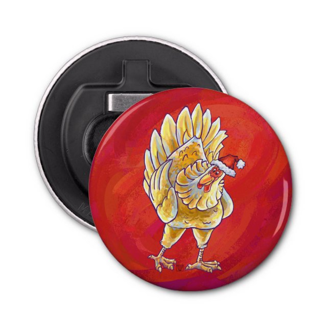 Chicken Christmas On Red Bottle Opener (Front)