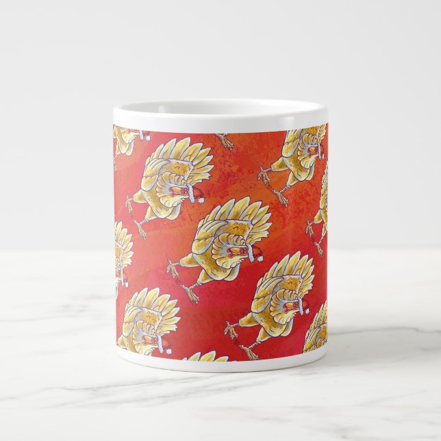 Chicken Christmas On Red Large Coffee Mug (Front)