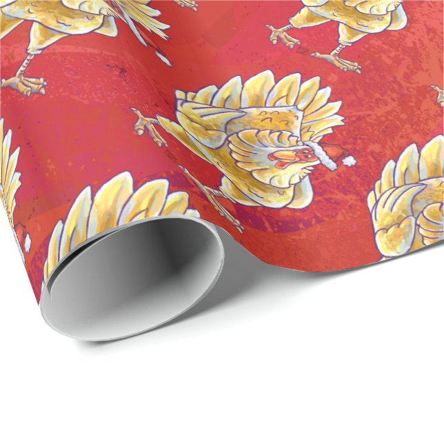 Chicken Christmas On Red Wrapping Paper (Roll Corner)