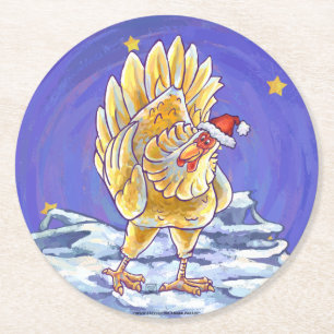 Chicken Christmas Round Paper Coaster