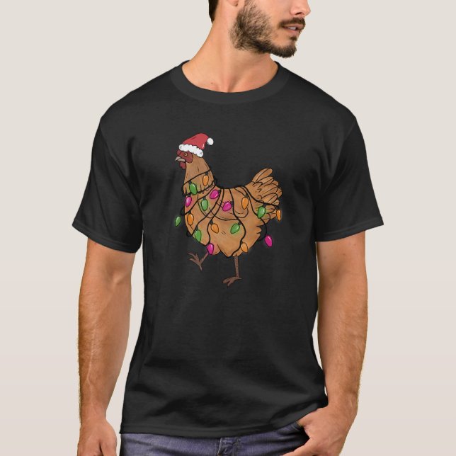 Chicken Christmas Santa  Christmas Lights Chicken T-Shirt (Front)
