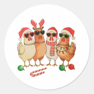Chicken Christmas Santa Hat Farm Family Xmas Classic Round Sticker