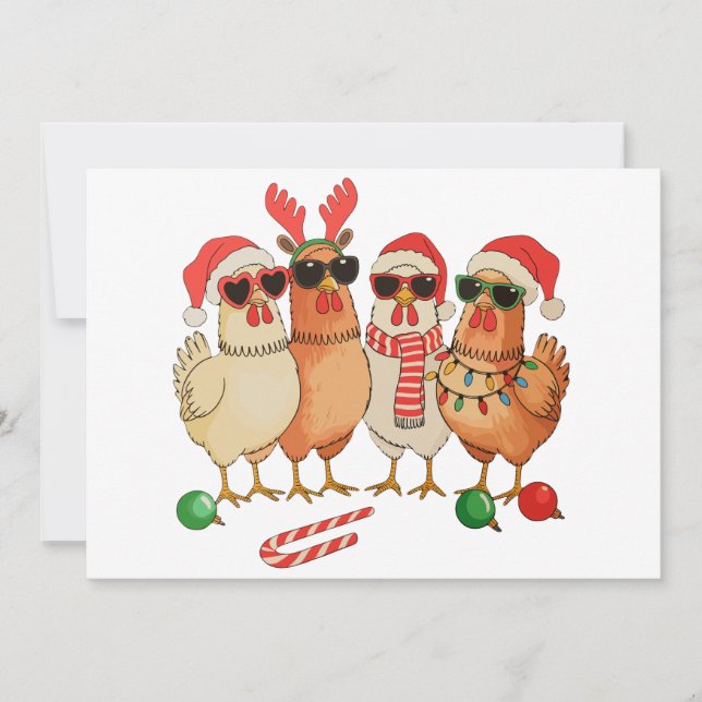 Chicken Christmas Santa Hat Farm Family Xmas Holiday Card (Front)