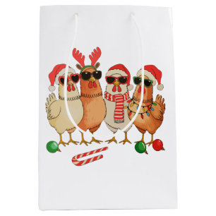Chicken Christmas Santa Hat Farm Family Xmas Medium Gift Bag