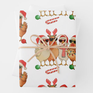 Chicken Christmas Santa Hat Farm Family Xmas Wrapping Paper Sheet