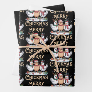 Chicken Christmas Santa Hat Merry Chickmas Farm Wrapping Paper Sheet