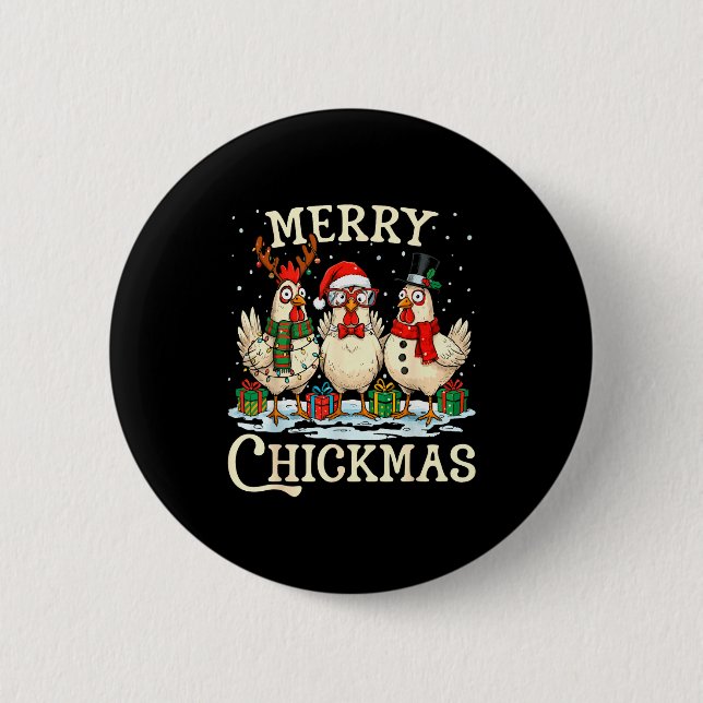 Chicken Christmas Santa Hat Merry Chickmas Xmas Fa 6 Cm Round Badge (Front)