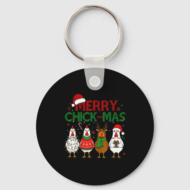 Chicken Christmas Santa Hat Merry Chickmas Xmas Fa Key Ring (Front)