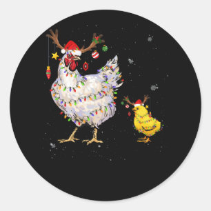 Chicken Christmas Tee Reindeer Christmas Lights Classic Round Sticker
