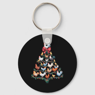 Chicken Christmas Tree Farm Animal Holiday Decor Key Ring