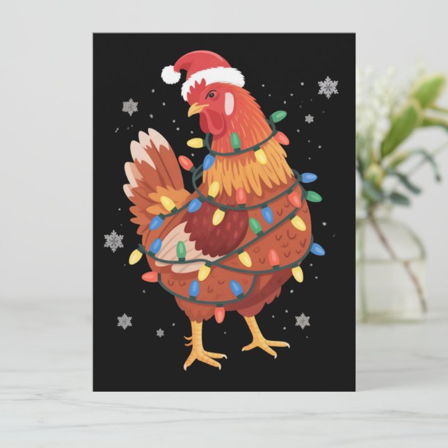 Chicken Christmas Tree Lights Farm Animal Santa  Holiday Card (Standing Front)