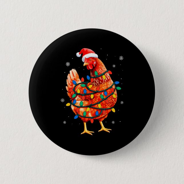 Chicken Christmas Tree Lights Farm Animal Santa Xm 6 Cm Round Badge (Front)