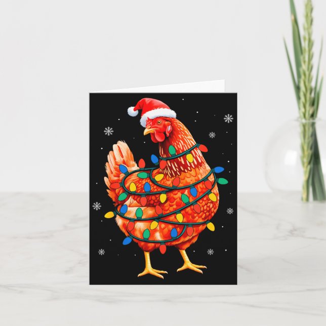 Chicken Christmas Tree Lights Farm Animal Santa Xm Card (Front)