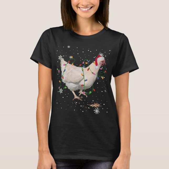 Chicken Christmas Tree Lights Funny Farmer Chicken T-Shirt (Front)